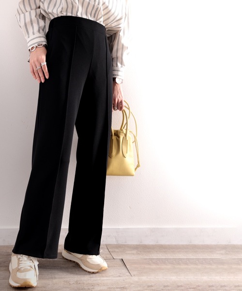 classicalelf（クラシカルエルフ）の「センタープレスありピンタックツイル無地カットフレアパンツ(フルレングス)（スラックス・レディース・ブラック/グレイッシュベージュ/アッシュブラウン・XX-LARGE/LARGE/X-LARGE/MEDIUM/SMALL）」の10枚目の写真