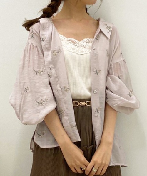 apres jour(アプレジュール)の「フラワー刺繍BIGシャツ【ZOZOTOWN限定アイテム】(シャツ/ブラウス・レディース・パープル/アイボリー/ブラウン系その他/ピンクベージュ・フリー)」の13枚目の写真