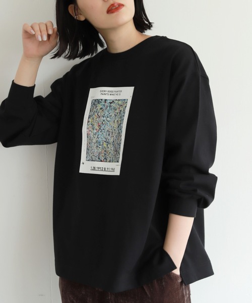 PAGEBOY（ページボーイ）の「ジャクソンポロックロンT /プリントロンT（Tシャツ/カットソー・レディース・オフホワイト/ブラック・FREE）」の2枚目の写真