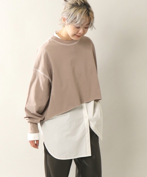 notch.（ノッチ）の「配色ステッチショートプルオーバー（Tシャツ/カットソー・レディース・チャコールグレー/ベージュ・M）」の12枚目の写真