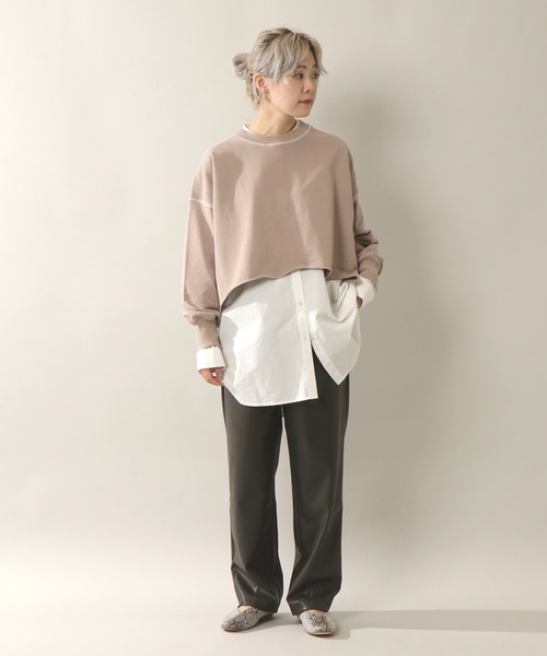 notch.（ノッチ）の「配色ステッチショートプルオーバー（Tシャツ/カットソー・レディース・チャコールグレー/ベージュ・M）」の11枚目の写真