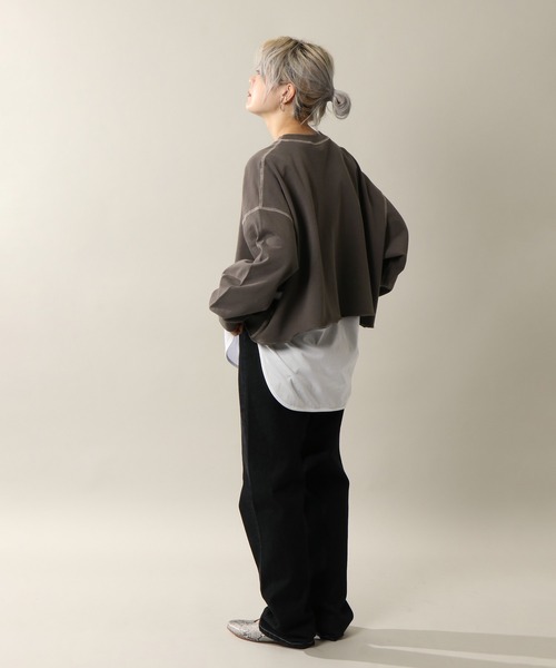 notch.（ノッチ）の「配色ステッチショートプルオーバー（Tシャツ/カットソー・レディース・チャコールグレー/ベージュ・M）」の10枚目の写真