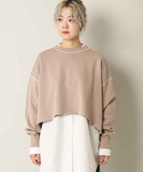 notch.（ノッチ）の「配色ステッチショートプルオーバー（Tシャツ/カットソー・レディース・チャコールグレー/ベージュ・M）」の13枚目の写真