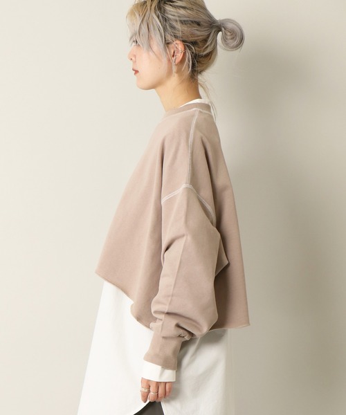 notch.（ノッチ）の「配色ステッチショートプルオーバー（Tシャツ/カットソー・レディース・チャコールグレー/ベージュ・M）」の14枚目の写真