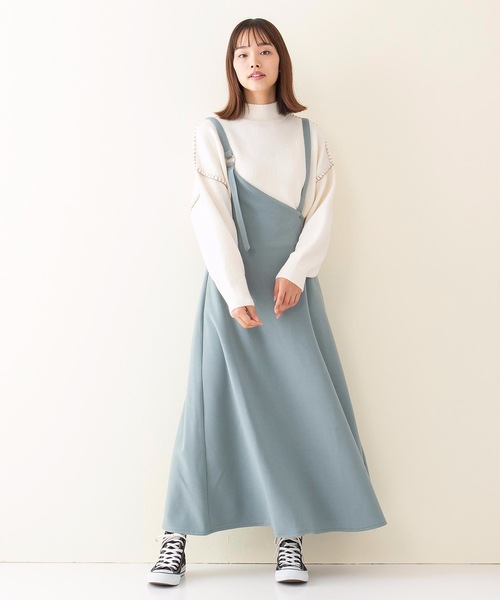 OUTDOOR PRODUCTS APPAREL（アウトドアプロダクツアパレル）の「ワンショルフレアージャンパースカート　ジャンスカ　アシメトリー　ワンショルダー　起毛ニットソー生地（ジャンパースカート・レディース・ブラウン系その他/ミント・MEDIUM/LARGE）」の11枚目の写真