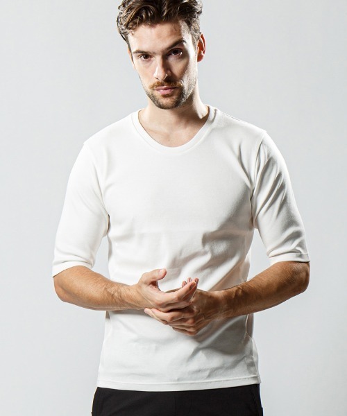 wjk(ダヴルジェイケイ)の「mt6845-half sleeve FLICE cut&sewn カットソー(Tシャツ/カットソー・メンズ・ブラック/ホワイト・XL/S/L/M)」の1枚目の写真