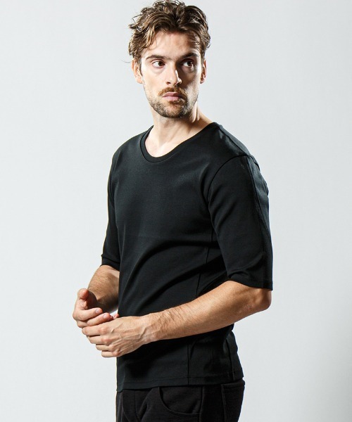 wjk(ダヴルジェイケイ)の「mt6845-half sleeve FLICE cut&sewn カットソー(Tシャツ/カットソー・メンズ・ブラック/ホワイト・XL/S/L/M)」の4枚目の写真