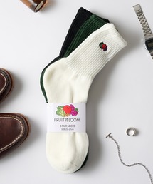 FRUIT OF THE LOOM（フルーツオブザルーム）の「【FRUIT OF THE LOOM】3パッククオーターソックス くるぶし丈ショートソックス  定番ラインソックス ■（ソックス/靴下）」
