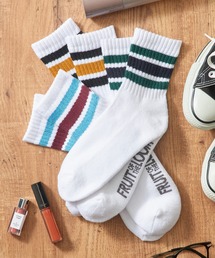 FRUIT OF THE LOOM（フルーツオブザルーム）の「【FRUIT OF THE LOOM】3パッククオーターソックス くるぶし丈ショートソックス  定番ラインソックス ■（ソックス/靴下）」