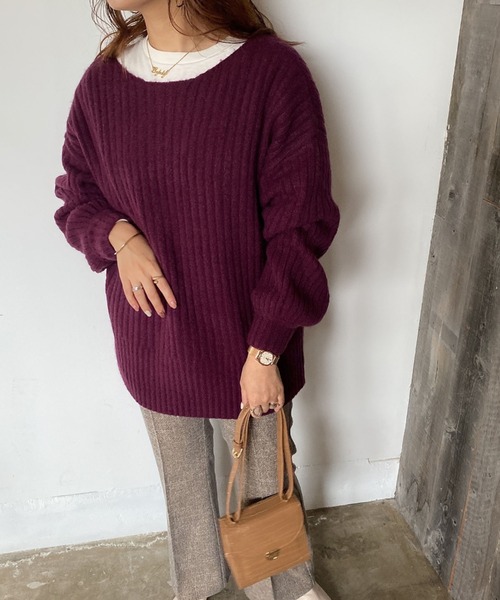 archives(アルシーヴ)の「ワイドリブ後ろレースアップニットプルオーバー(ニット/セーター・レディース・オフホワイト/グリーン/パープル/ピンクベージュ・MEDIUM)」の10枚目の写真