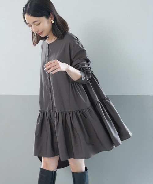 coca(coca)(コカ)の「\\新色登場//ギャザーフレアチュニックノーカラーシャツ(シャツ/ブラウス・レディース・ホワイト/チャコールグレー/ラベンダー/ブラウン・ONE SIZE/L/M)」の2枚目の写真