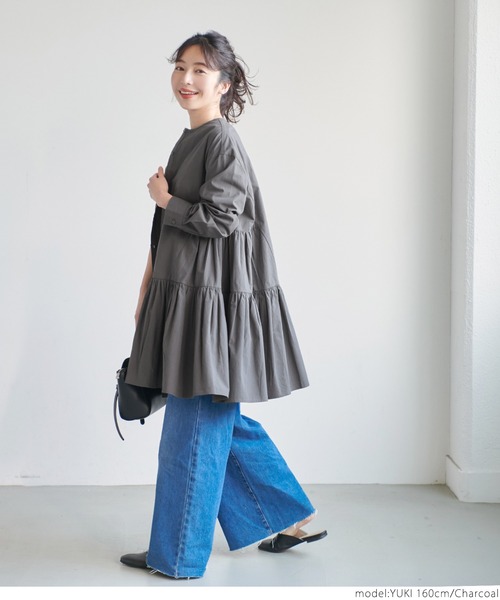 coca(coca)(コカ)の「\\新色登場//ギャザーフレアチュニックノーカラーシャツ(シャツ/ブラウス・レディース・ホワイト/チャコールグレー/ラベンダー/ブラウン・ONE SIZE/L/M)」の17枚目の写真