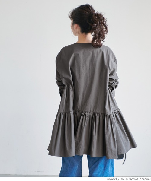 coca(coca)(コカ)の「\\新色登場//ギャザーフレアチュニックノーカラーシャツ(シャツ/ブラウス・レディース・ホワイト/チャコールグレー/ラベンダー/ブラウン・ONE SIZE/L/M)」の13枚目の写真