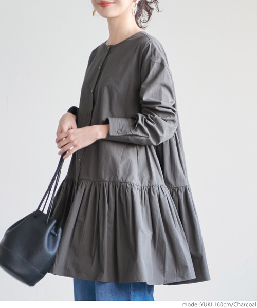 coca(coca)(コカ)の「\\新色登場//ギャザーフレアチュニックノーカラーシャツ(シャツ/ブラウス・レディース・ホワイト/チャコールグレー/ラベンダー/ブラウン・ONE SIZE/L/M)」の14枚目の写真