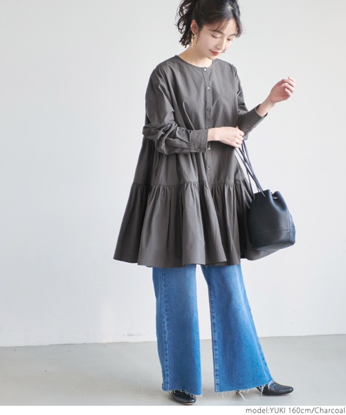 coca(coca)(コカ)の「\\新色登場//ギャザーフレアチュニックノーカラーシャツ(シャツ/ブラウス・レディース・ホワイト/チャコールグレー/ラベンダー/ブラウン・ONE SIZE/L/M)」の11枚目の写真