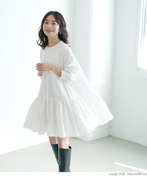 coca(coca)(コカ)の「\\新色登場//ギャザーフレアチュニックノーカラーシャツ(シャツ/ブラウス・レディース・ホワイト/チャコールグレー/ラベンダー/ブラウン・ONE SIZE/L/M)」の6枚目の写真