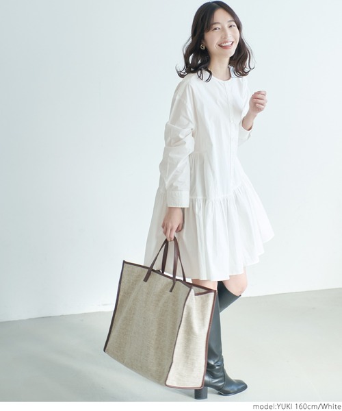 coca(coca)(コカ)の「\\新色登場//ギャザーフレアチュニックノーカラーシャツ(シャツ/ブラウス・レディース・ホワイト/チャコールグレー/ラベンダー/ブラウン・ONE SIZE/L/M)」の5枚目の写真