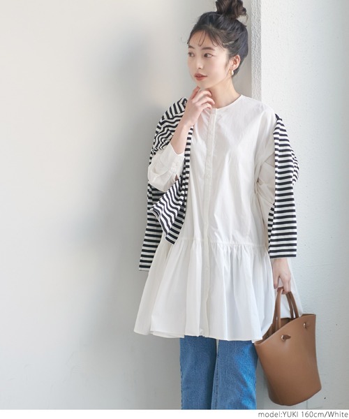 coca(coca)(コカ)の「\\新色登場//ギャザーフレアチュニックノーカラーシャツ(シャツ/ブラウス・レディース・ホワイト/チャコールグレー/ラベンダー/ブラウン・ONE SIZE/L/M)」の7枚目の写真