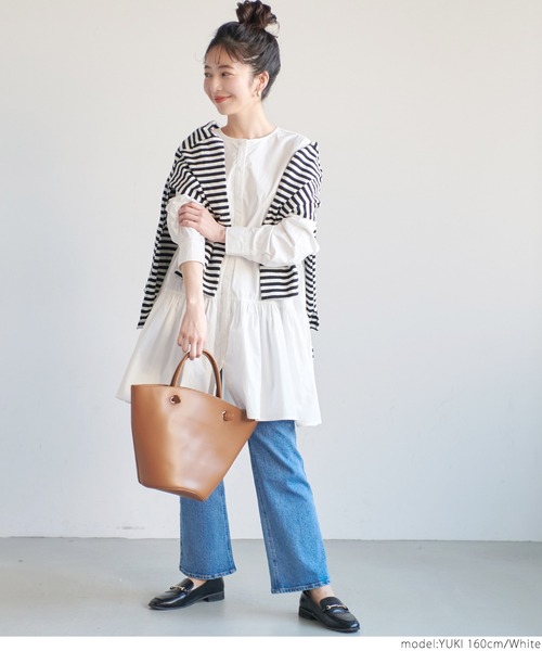 coca(coca)(コカ)の「\\新色登場//ギャザーフレアチュニックノーカラーシャツ(シャツ/ブラウス・レディース・ホワイト/チャコールグレー/ラベンダー/ブラウン・ONE SIZE/L/M)」の8枚目の写真