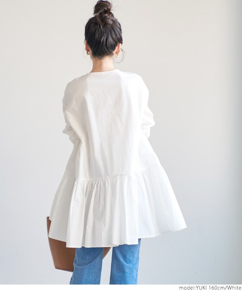 coca(coca)(コカ)の「\\新色登場//ギャザーフレアチュニックノーカラーシャツ(シャツ/ブラウス・レディース・ホワイト/チャコールグレー/ラベンダー/ブラウン・ONE SIZE/L/M)」の10枚目の写真