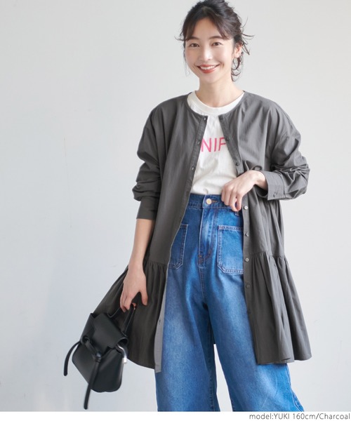 coca(coca)(コカ)の「\\新色登場//ギャザーフレアチュニックノーカラーシャツ(シャツ/ブラウス・レディース・ホワイト/チャコールグレー/ラベンダー/ブラウン・ONE SIZE/L/M)」の15枚目の写真