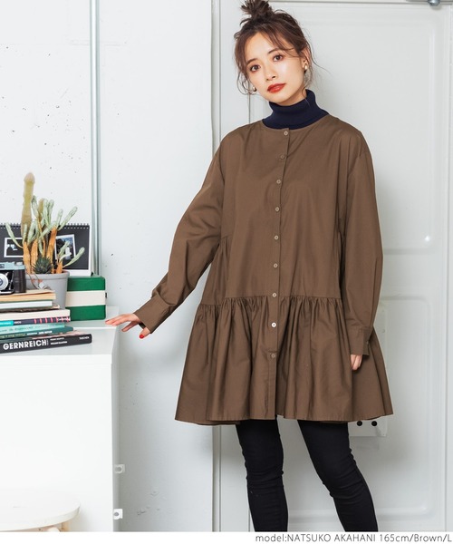 coca(coca)(コカ)の「\\新色登場//ギャザーフレアチュニックノーカラーシャツ(シャツ/ブラウス・レディース・ホワイト/チャコールグレー/ラベンダー/ブラウン・ONE SIZE/L/M)」の19枚目の写真