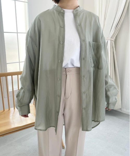 flaner（フラネ）の「ルーズシアーシャツ（シャツ/ブラウス・レディース・グレイッシュベージュ/グリーン/ダークブラウン・FREE）」の3枚目の写真