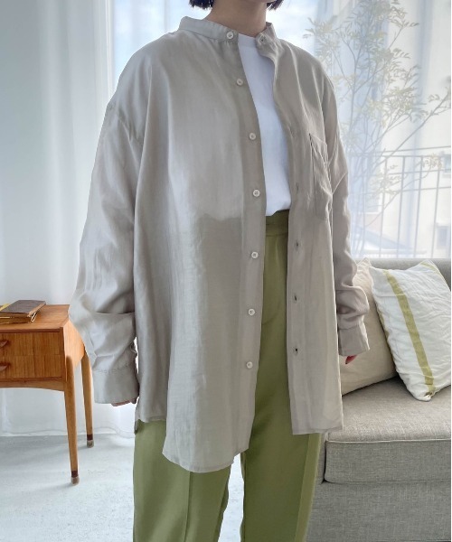 flaner（フラネ）の「ルーズシアーシャツ（シャツ/ブラウス・レディース・グレイッシュベージュ/グリーン/ダークブラウン・FREE）」の5枚目の写真