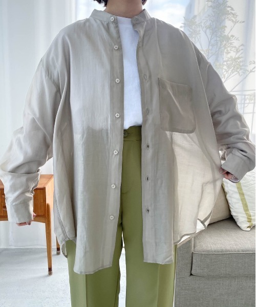 flaner（フラネ）の「ルーズシアーシャツ（シャツ/ブラウス・レディース・グレイッシュベージュ/グリーン/ダークブラウン・FREE）」の7枚目の写真