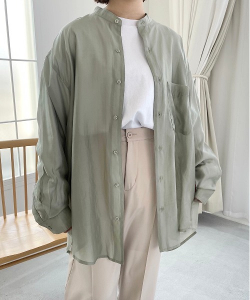 flaner（フラネ）の「ルーズシアーシャツ（シャツ/ブラウス・レディース・グレイッシュベージュ/グリーン/ダークブラウン・FREE）」の12枚目の写真