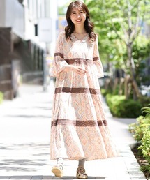 クロシェブロックプリントワンピース