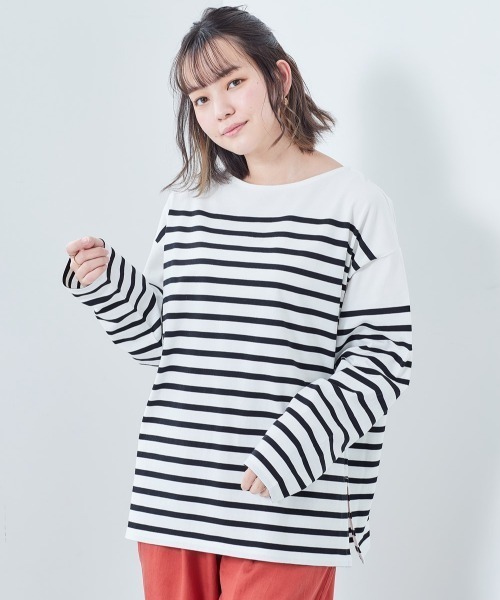 cepo（セポ）の「ボーダーボートネックロンＴｅｅ（Tシャツ/カットソー・レディース・ブルー系/ベージュ系/グリーン系/ブラック系・M）」の2枚目の写真