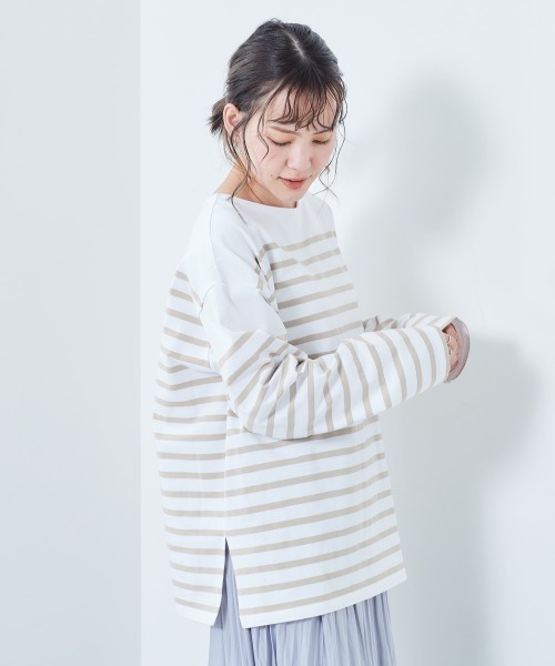 cepo（セポ）の「ボーダーボートネックロンＴｅｅ（Tシャツ/カットソー・レディース・ブルー系/ベージュ系/グリーン系/ブラック系・M）」の11枚目の写真