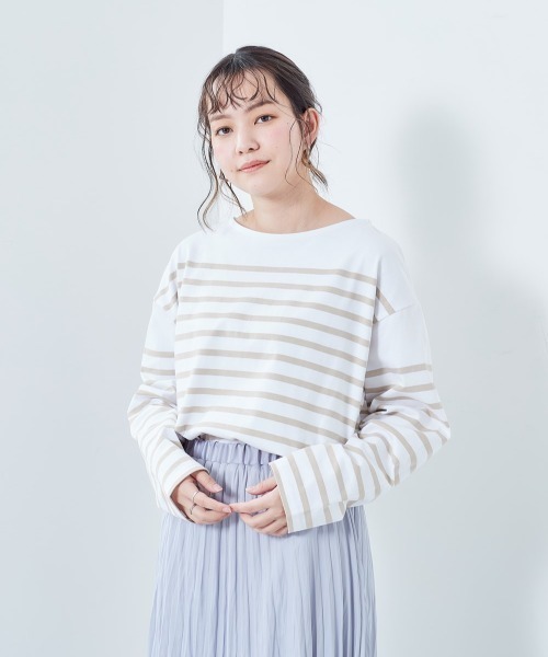 cepo（セポ）の「ボーダーボートネックロンＴｅｅ（Tシャツ/カットソー・レディース・ブルー系/ベージュ系/グリーン系/ブラック系・M）」の5枚目の写真