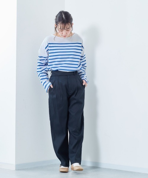 cepo（セポ）の「ボーダーボートネックロンＴｅｅ（Tシャツ/カットソー・レディース・ブルー系/ベージュ系/グリーン系/ブラック系・M）」の12枚目の写真