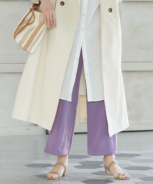 KOBE LETTUCE（コウベレタス）の「タック入りサイドスリットワイドスラックスパンツ（スラックス・レディース・グレイッシュベージュ/ミント/カーキ/パープル/イエロー/ブラック・FREE）」の5枚目の写真