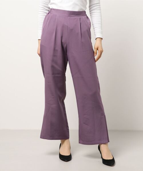 KOBE LETTUCE（コウベレタス）の「タック入りサイドスリットワイドスラックスパンツ（スラックス・レディース・グレイッシュベージュ/ミント/カーキ/パープル/イエロー/ブラック・FREE）」の19枚目の写真