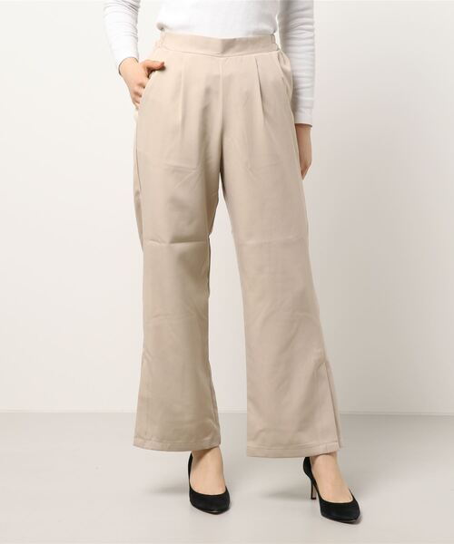 KOBE LETTUCE（コウベレタス）の「タック入りサイドスリットワイドスラックスパンツ（スラックス・レディース・グレイッシュベージュ/ミント/カーキ/パープル/イエロー/ブラック・FREE）」の17枚目の写真