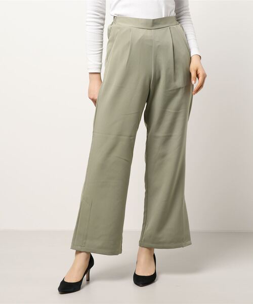 KOBE LETTUCE（コウベレタス）の「タック入りサイドスリットワイドスラックスパンツ（スラックス・レディース・グレイッシュベージュ/ミント/カーキ/パープル/イエロー/ブラック・FREE）」の21枚目の写真