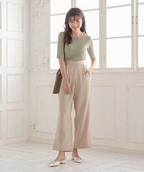 KOBE LETTUCE（コウベレタス）の「タック入りサイドスリットワイドスラックスパンツ（スラックス・レディース・グレイッシュベージュ/ミント/カーキ/パープル/イエロー/ブラック・FREE）」の9枚目の写真