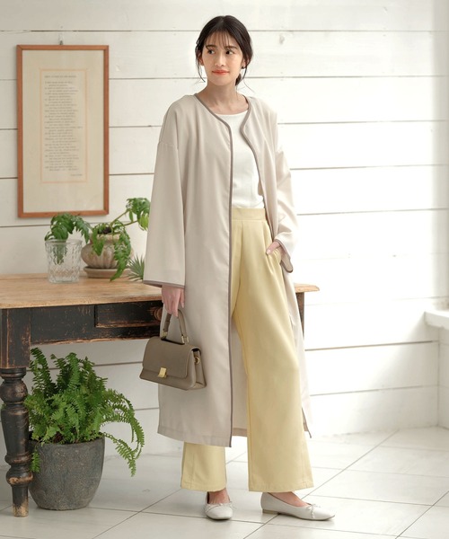 KOBE LETTUCE（コウベレタス）の「タック入りサイドスリットワイドスラックスパンツ（スラックス・レディース・グレイッシュベージュ/ミント/カーキ/パープル/イエロー/ブラック・FREE）」の16枚目の写真