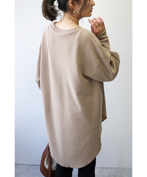 Bonjour Sagan（ボンジュールサガン）の「ワッフルロングトップス（Tシャツ/カットソー・レディース・チャコールグレー/ベージュ・FREE）」の9枚目の写真