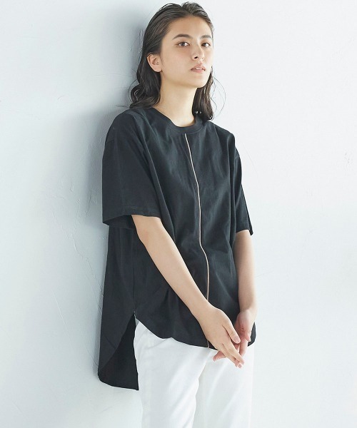 LIPSTAR(リップスター)の「配色パイピングゆるTシャツ(Tシャツ/カットソー・レディース・オフホワイト/カーキ/ブラック・M)」の2枚目の写真