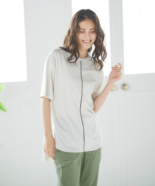 LIPSTAR(リップスター)の「配色パイピングゆるTシャツ(Tシャツ/カットソー・レディース・オフホワイト/カーキ/ブラック・M)」の14枚目の写真