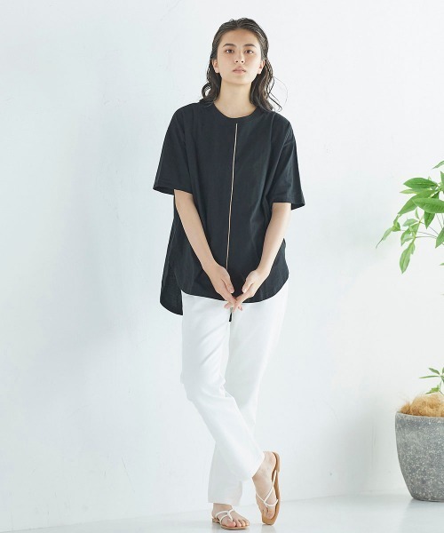 LIPSTAR(リップスター)の「配色パイピングゆるTシャツ(Tシャツ/カットソー・レディース・オフホワイト/カーキ/ブラック・M)」の15枚目の写真