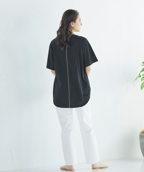 LIPSTAR(リップスター)の「配色パイピングゆるTシャツ(Tシャツ/カットソー・レディース・オフホワイト/カーキ/ブラック・M)」の7枚目の写真