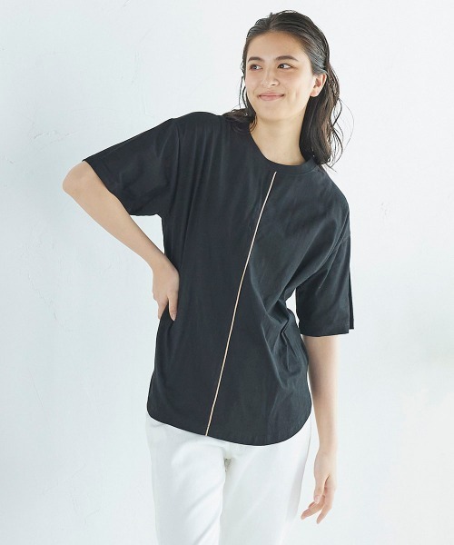 LIPSTAR(リップスター)の「配色パイピングゆるTシャツ(Tシャツ/カットソー・レディース・オフホワイト/カーキ/ブラック・M)」の11枚目の写真