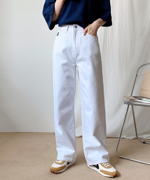 【muahmuah】★人気商品★ワイド デニム パンツ A'GEM/9 × .kom 『muah muah/ムーアムーア』WASHED WIDE DENIM