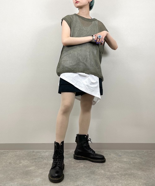 XU（エックスユー）の「【XU/エックスユー】mesh knit vest/メッシュ ニット ベスト シースルー 透け感 ベスト（ベスト・メンズ・ダークグレー/カーキ/アイボリー・ONE SIZE）」の3枚目の写真