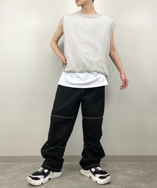 XU（エックスユー）の「【XU/エックスユー】mesh knit vest/メッシュ ニット ベスト シースルー 透け感 ベスト（ベスト・メンズ・ダークグレー/カーキ/アイボリー・ONE SIZE）」の4枚目の写真